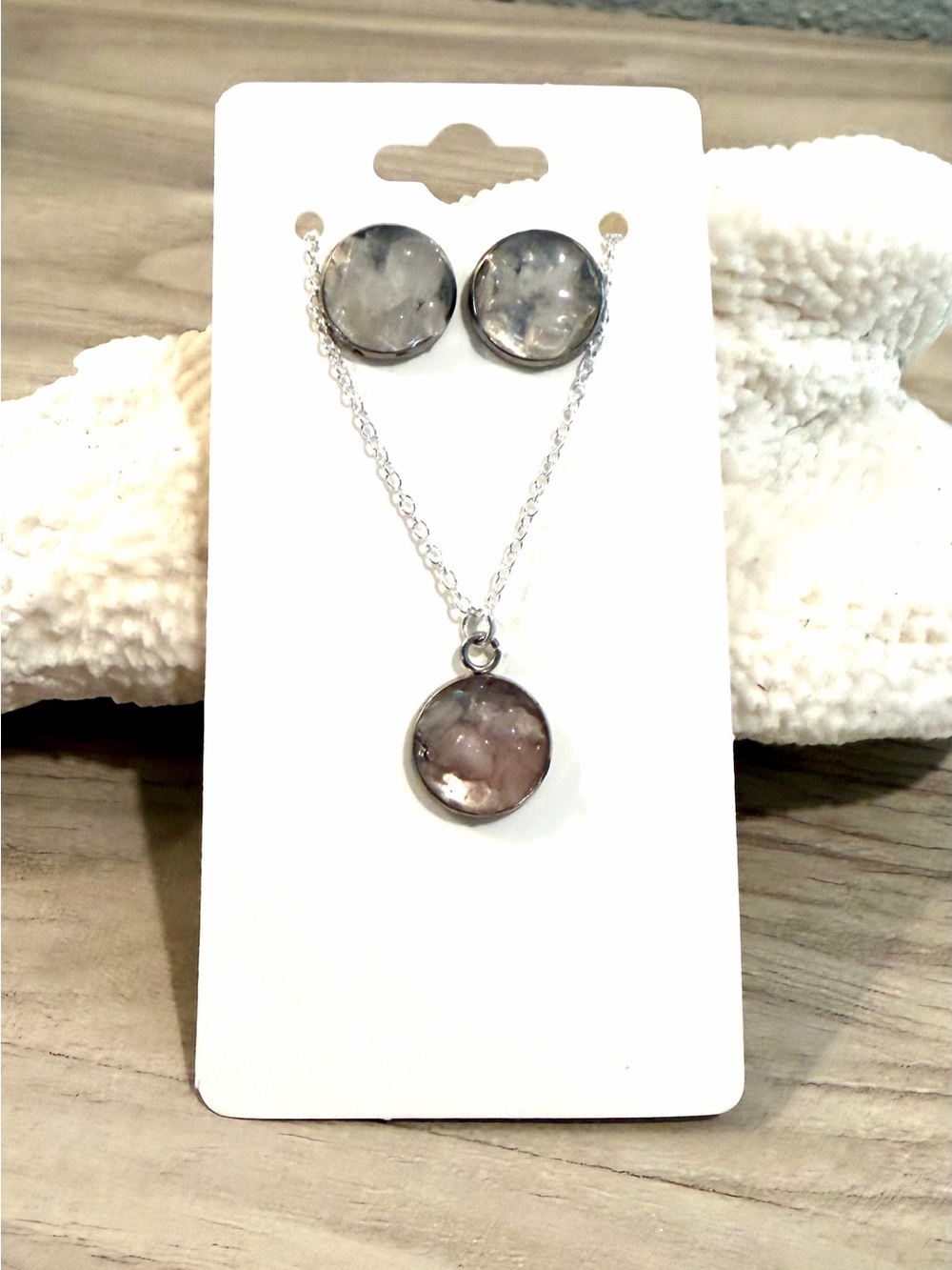 88. Rose quartz and beach sand matching jewelry set